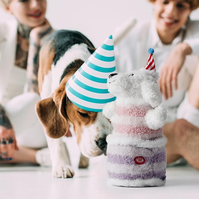Fuzzwoof Birthday Cake Dog Toy, Singing and Dancing Birthday Songs, Interactive Dog Toys, Plush Stuffed Puppy Toys with Echo Function Feature, Happy Birthday Gift for Dogs