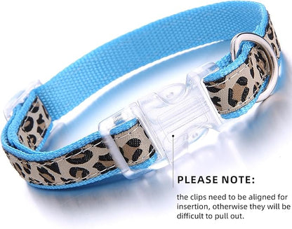 Mile High Life Leopard Dog Harness Collar Leash Set, Adjustable No Pull Dog Halter Harness for Small Breed Dogs, Easy Control for Training Walking (Blue, S Chest 11"-18", Neck 10"-14")