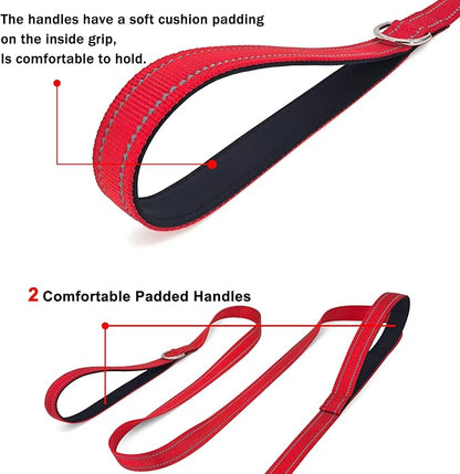 6 FT Dog Leash with 2 Padded Handle Nylon Reflective Dogs Leashes for Small Medium Large Dogs Red