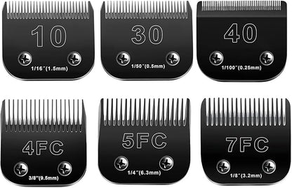 Audoc 10 Blades Dog Grooming Blades Compatible with Andis/Oster A5/Wahl KM-10 Series Dog Clippers,Detachable Clipper Replacement Blade (6PCS Black-#10+30+40+4FC+5FC+7FC)