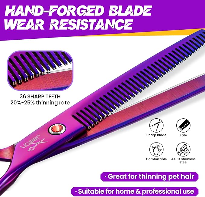 JASON Grooming Scissors for Dogs - Sharp Thinning Dog Shear with Muffler Pad, Stainless Steel Dog Grooming Shears Professional Texture Scissors for Pets Christmas Gift