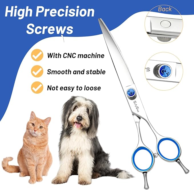 8inch Curved Dog Grooming Scissors Professional, Japanese VG10 Steel Sharp Pet Trimming Shears, 30 Degree Bend Cat Dog Scissors for Grooming Face and Paws Groomers, with CNC Screw & Ergonomic Handle