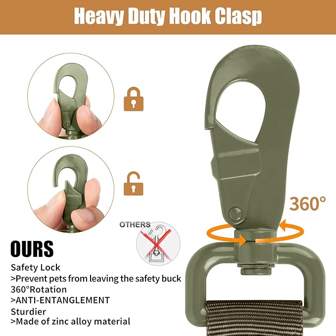 Tactical Dog Collar Leash Set, Adjustable Military Training Nylon Collar Dog Training with Control Handleand Metal Buckle, Dog Collar for Medium Large Dogs (Green,M)