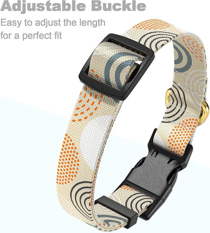 Rnivvi Dog Collar for Small Dogs, Cute Heavy Duty Adjustable Puppy Collar with Quick Release Buckle for Girl & Female, Pet Accessories for Walking Running, S Length 3/4" Width, Modern Circle Art