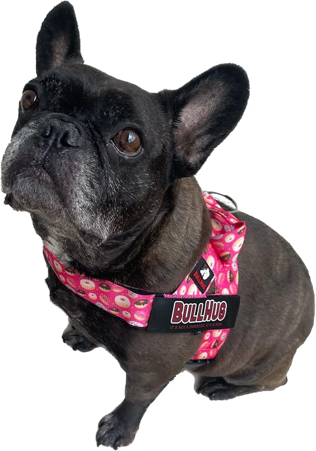 BULLHUG Adjustable Dog Harness– No Pull, No Choke – for English Bulldogs, French Bulldogs, Pugs & Broad-Chested Breeds – Easy, Safe Walks (Donuts, Small)