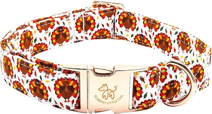 Elegant little tail Thanksgiving Dog Collar, Turkey Print Pet Collar Dog Durable Cute Dog Collars Winter Holiday Male or Female Pet Gift Adjustable Dog Collar for Small Puppy