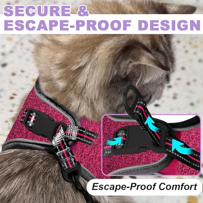 Cat Harness and Leash Set,Escape Proof Kitten Harness,Step in Adjustable Soft Lightweight,Easy Control,Reflective Strips Comfortable for Walking Travel(Pink/Black,S)