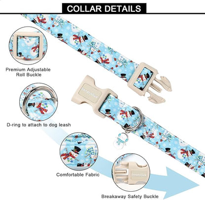Lionet Paws Christmas Dog Collar- Blue Snowman Dog Collars with Plastic Buckle and Snowman Pendant, Light Adjustable Blue Dogs Collar for Medium Dogs
