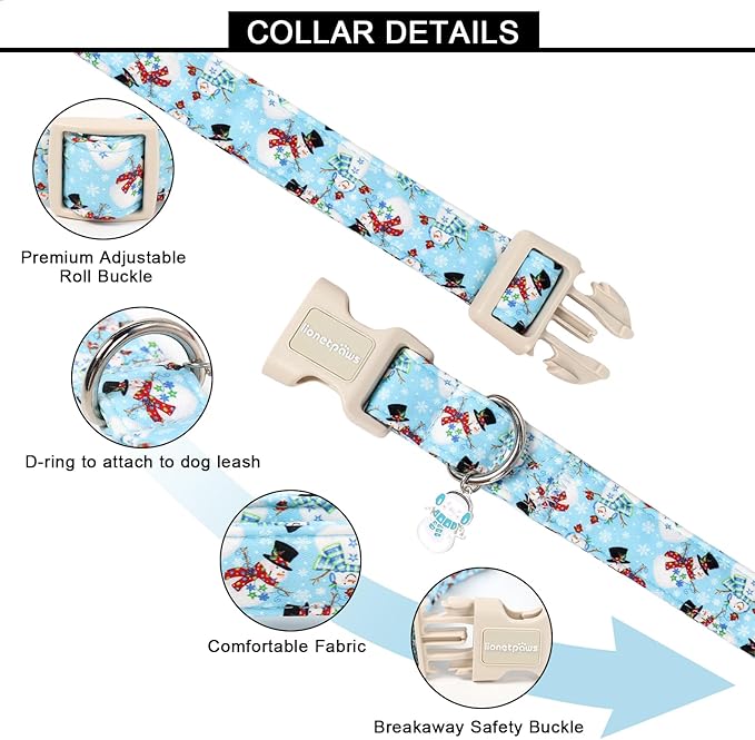 Lionet Paws Christmas Dog Collar- Blue Snowman Dog Collars with Plastic Buckle and Snowman Pendant,Light Adjustable Blue Dogs Collar for Small Dogs