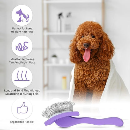 Slicker Brush for Dogs, Large Dog Brush to Long Haired Dogs for Goldendoodles Poodles Doodles Bernedoodles, Long Pin Grooming Kits to Dematting & Reducing Tangles and Fluff, Purple