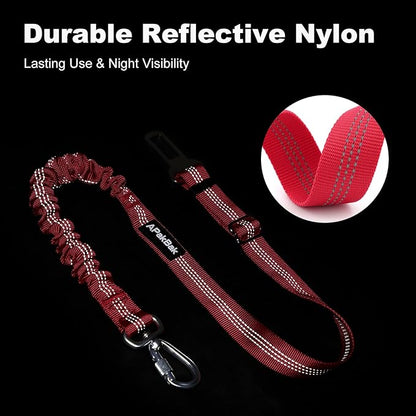 APakBak Dog Seat Belt for Car, Adjustable Dog Car Harness Seatbelt for Small Medium Large Dogs, Heavy Duty Travel Safety Restraint with Locking Aluminum Hook & Reflective Nylon Strap, Red