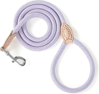 Mile High Life Rope Leash with Genuine Leather Connection, 6 FT/5 FT/4 FT, Heavy Duty Leash for Small Medium & Large Dogs (Purple,72 Inch)