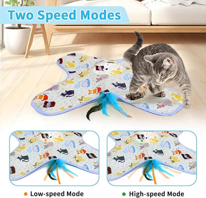 DFQ Interactive Cat Toy for Indoor Cats, Rechargeable Touch-Activated Moving Feather Wand with Concealed Motion, Play Toy for Kittens and Adult Cats (Yellow)