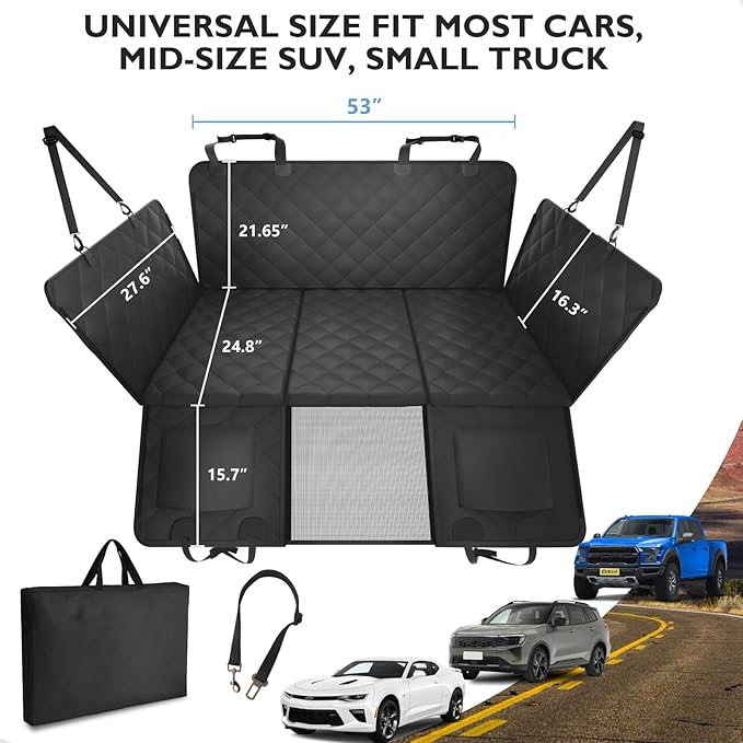 ROUWINNE Back Seat Extender for Dogs-Upgraded Egg Crate Foam, Soft Dog Car Seat Cover Holds 420lbs, Sturdy Backseat Extender for Dogs, Waterproof Pet Car Bed Dog Hammock for Car, SUV, Truck