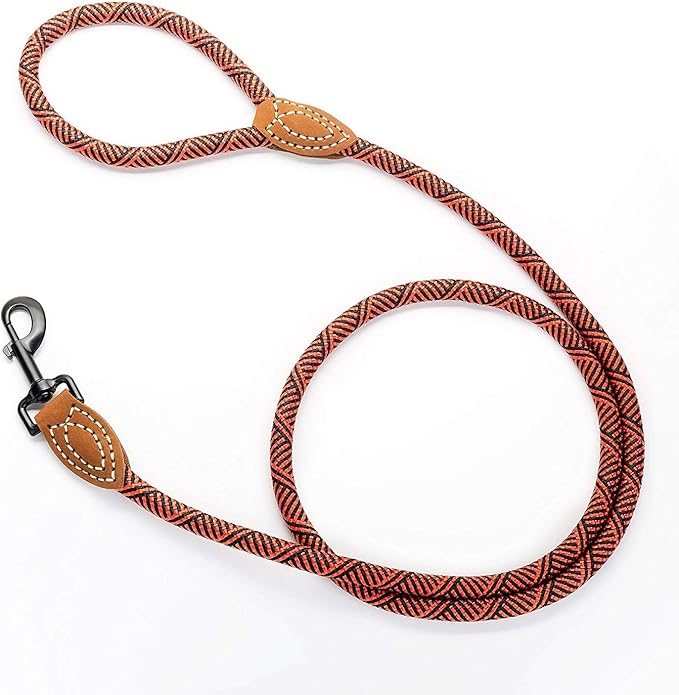 Mile High Life | Mountain Climbing Dog Rope Leash with Heavy Duty Metal Sturdy Clasp | Genuine Leather Tailored Connection with Strong Stitches (Red, 72 Inch (Pack of 1))