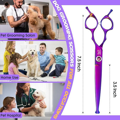 JASON Dog Scissors for Grooming - 7.5" Straight Scissors for Dog Grooming with Round Tips, Japanese 440C Stainless Steel Straight Shears with Diamond Adjustable Screw Christmas Gift