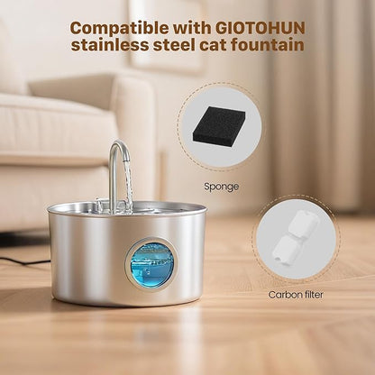GIOTOHUN Filters for Cat Water Fountain: 40 Cat Water Fountains Filter - 20 Carbon Filters & 20 Foam Filters - Suitable for GIOTOHUN Stainless Steel Cat Fountain S11