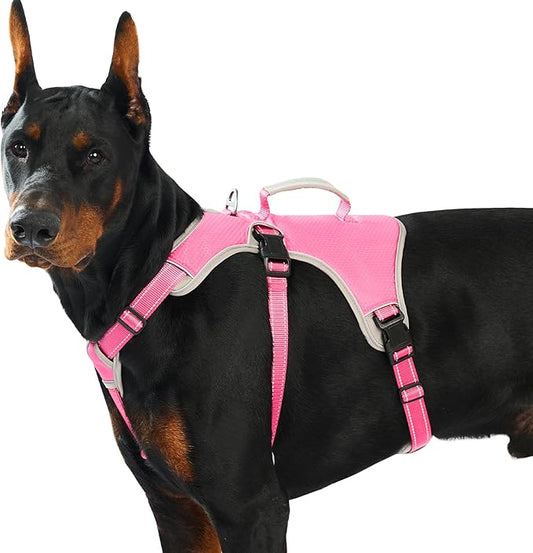 Huntboo Escape Proof Dog Harness, Escape Artist Harness, Reflective Dog Harness with Handle, Durable,Adjustable Vest for Small Medium Large Dogs Walking, Training, and Running Gear(Rose Red, XL)