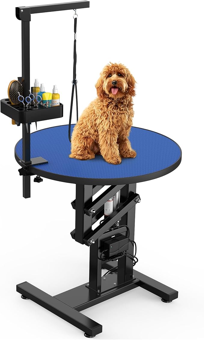 YITAHOME 24" Electric Lift Dog Grooming Table, Rotating Desktop Grooming Table for Dogs at Home, Adjustable Overhead Arm & Tools Organizer Pet Grooming Station for Small Dogs Cats, Blue