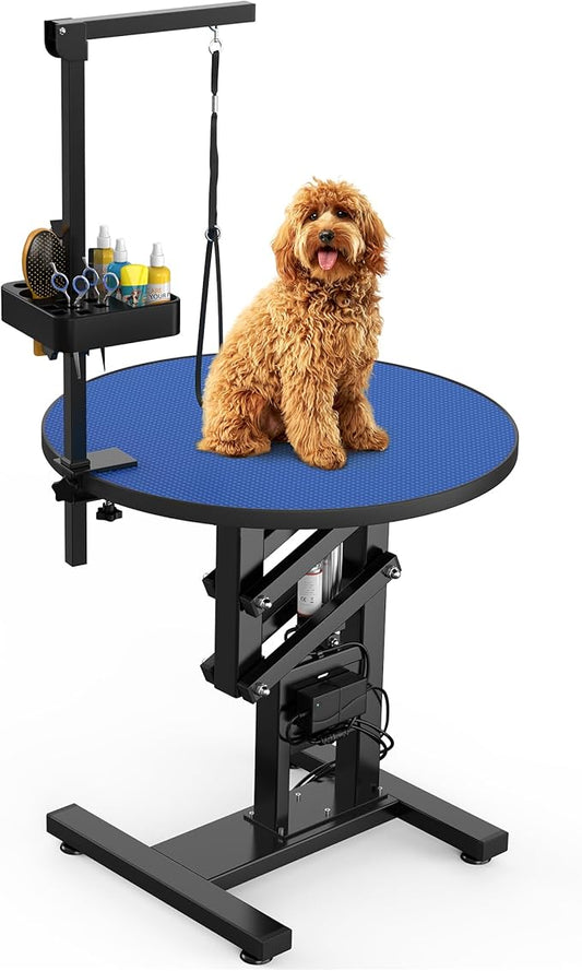 YITAHOME 24" Electric Lift Dog Grooming Table, Rotating Desktop Grooming Table for Dogs at Home, Adjustable Overhead Arm & Tools Organizer Pet Grooming Station for Small Dogs Cats, Blue