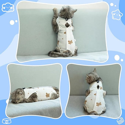 Coppthinktu Cat Recovery Suit Female, Breathable Cat Onesie After Surgery Female for Abdominal Wounds or Skin Diseases, Surgery Recovery Suit Kitten Onesie After Spay Wear Anti Licking