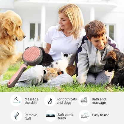 Pet Grooming Deshedding Brush for Dogs and Cats with Easy Clean Button, Professional Hair Removal Tool with Massage Tips,Easy Clean and Bath massage