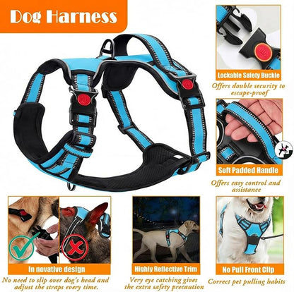 LOBEVE No Pull Dog Harness, Collar & Leash Set | Includes Dog Seat Belt, Collapsible Bowls & Poop Bag Dispenser. Ideal for Training, Walking, Hiking. Fits Small to Large Dogs(Blue-S)
