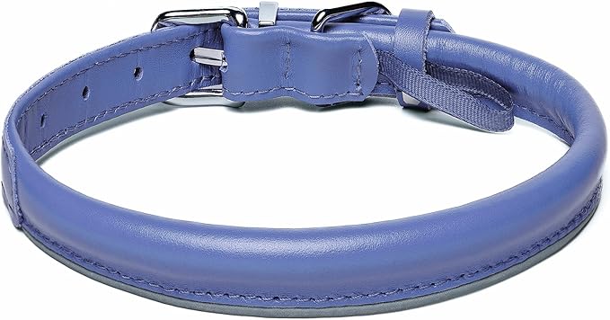 OOPSDOGGY Rolled Leather Dog Collar Reflective Roll Collars for Small Medium Large Dogs Puppy (Blue, S, 10''- 13'')