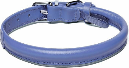 OOPSDOGGY Rolled Leather Dog Collar Reflective Roll Collars for Small Medium Large Dogs Puppy (Blue, S, 10''- 13'')