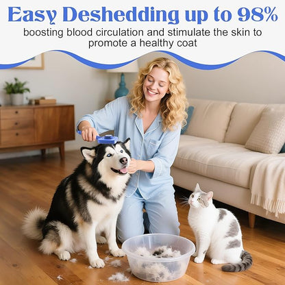 Self Cleaning Dog Brush for Shedding - Bristle Brush and Long/Short Needles Design, Skin Friendly, Slicker Deshedding Dog Brush, Hair Removal for Long & Short Haired Pets (Blue)
