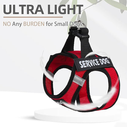 PUPTECK Service Dog Harness and Leash Set for Small Medium Dogs No Pull Step-in Soft Mesh Puppy with 2 Removable Patches Cat Vest Harnesses Reflective at Night, Red, S