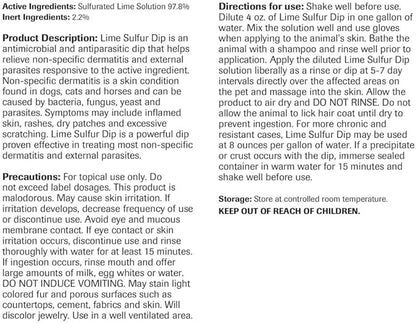 Vet Basics Lime Sulfur Dip – Skin Itch Relief Concentrated Antimicrobial & Antiparasitic Solution for Dogs, Cats, Puppies, Kittens & Horses, Helps Manage Ringworm, Mange, Skin Irritation, 16oz