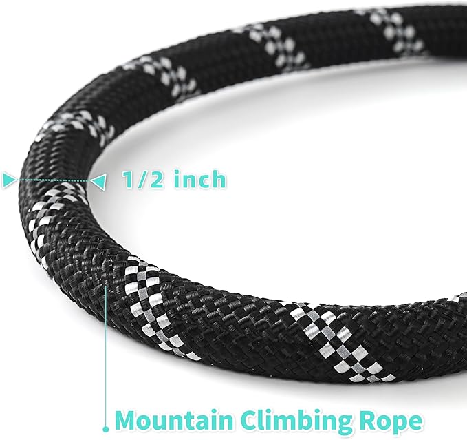 Mile High Life Reflective Dog Leash, with Comfortable Padded Handle, Black Nylon Rope Leash with Steel Tips, Heavy Duty 4 Feet Pet Leashes (Black,72 Inches)