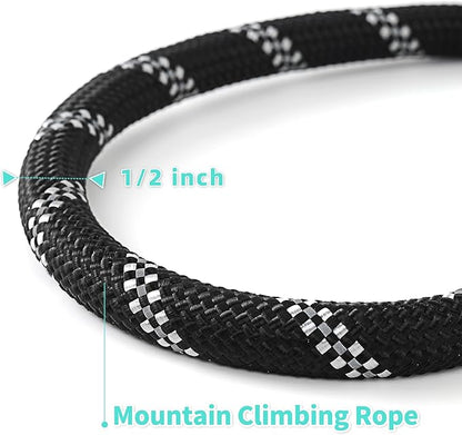 Mile High Life Reflective Dog Leash, with Comfortable Padded Handle, Black Nylon Rope Leash with Steel Tips, Heavy Duty 4 Feet Pet Leashes (Black,72 Inches)