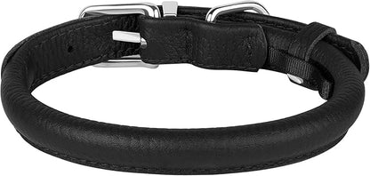 OOPSDOGGY Rolled Leather Dog Collar Soft Roll Collars for Small Medium Large Dogs Puppy (Black, XL, 17"-21")