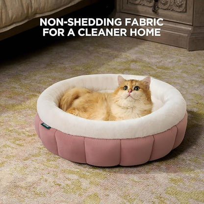 BALANCE Cat Beds for Indoor Cats, Washable Round Cat Bed, Cute Kitten Bed with Anti-Slip Bottom for Kitty and Puppy, 23 Inches, Mellow Rose
