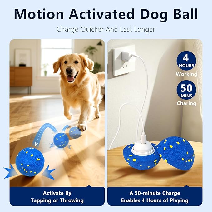 Zuykjeagle Interactive Dog Toy Ball, Smart Electric Ball - Automatic Bouncing Rolling Moving Jumping Vibrating - 3 Modes Water Resistant Balls for Medium Large Dogs - Chase Pet Toys to Keep Them Busy