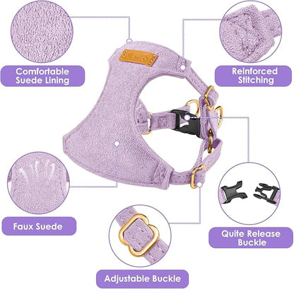 SlowTon Dog Harness Small Sized Dog - Soft XXS Dog Harness and Leash Set No Pull No Chock, Adjustable Lightweight Puppy Harness for XS Small Medium Dogs Cats (Solid Purple, S)