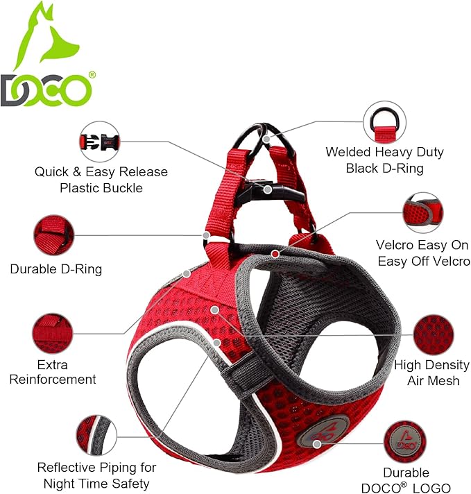 DOCO Dog Harness for Small Sized Dog - Athletica Adjustable, No Pull, No Choke, Puppy Vest Lightweight Air Mesh, Reflective, Puppy Essentials – Turquoise, X-Small (Chest 13.5"-14.", Weight 4–6 lbs)