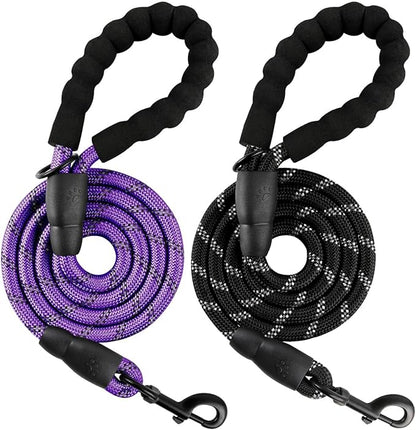 BARKBAY Dog Leashes for Large Dogs Heavy Duty Dog Leash 2 Pack 5 FT with Comfortable Padded Handle Highly Reflective Threads for Medium Large Dogs Walking Training Running (5FT-1/2,Purple+Black)