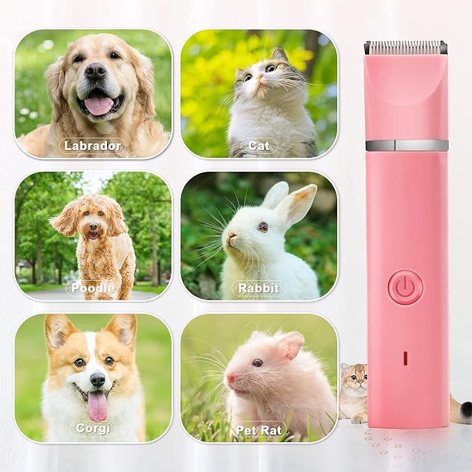 Veeconn Dog Grooming Clippers Kit-Electric Rechargeable Cat Trimmer Tools-Cordless Quiet Pet Nail Paw Grinder-4 in 1 Multifunctional Low Noise Shaver-Razor for feet Face Ears Toenail Eye（Pink）