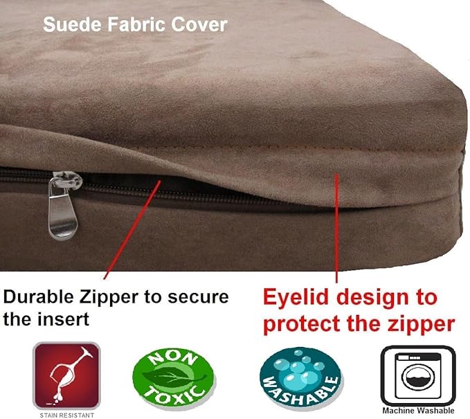 XL Durable Waterproof Dog Bed with Orthopedic Gel Cooling Memory Foam Pad for Medium to Large Pet, Microsuede in Brown Color, 40"X35"X4"