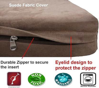 XL Durable Waterproof Dog Bed with Orthopedic Gel Cooling Memory Foam Pad for Medium to Large Pet, Microsuede in Brown Color, 40"X35"X4"