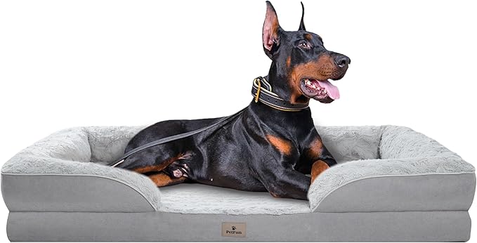 PetFun XXL Orthopedic Dog Beds Large Sized Dog - Washable Large Dog Cat Bed Waterproof, Comfort Dogs Couch Sofa with Washable Removable Cover, Pet Bed with Nonskid Bottom, Light Grey, 53"