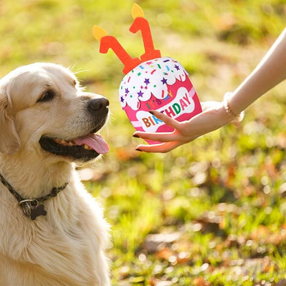 Dog Birthday Cake Toy Accessories for Girl Boy Gifts, Squeaky Plush Toy for Dog Birthday Party Decor Favor for Large, Medium and Small Dogs(11th,Pink)