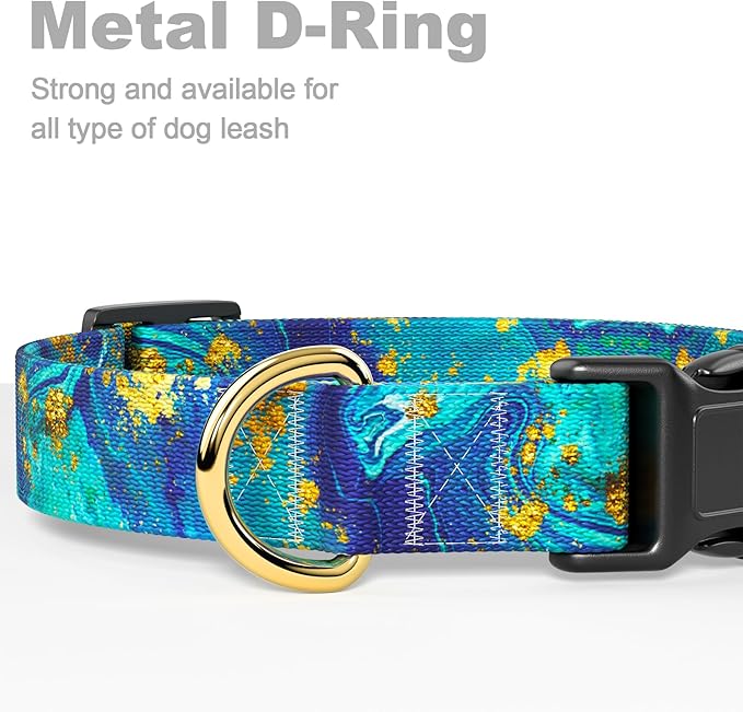 Rnivvi Dog Collar for Small Dogs, Cute Marble Heavy Duty Adjustable Puppy Collar with Quick Release Buckle for Girl & Female, Pet Accessories for Walking Running, XS Length 5/8" Width, Golden Ocean