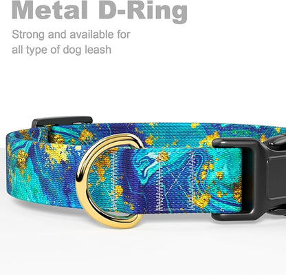 Rnivvi Dog Collar for Small Dogs, Cute Marble Heavy Duty Adjustable Puppy Collar with Quick Release Buckle for Girl & Female, Pet Accessories for Walking Running, XS Length 5/8" Width, Golden Ocean