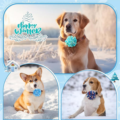 50 Pieces Winter Dog Collar Flowers Bulk Snowflake Snowmen Dog Charms Grooming Accessories Bow Tie Flower for Puppy Cat Collar Attachment Embellishment Winter Xmas Party Costume