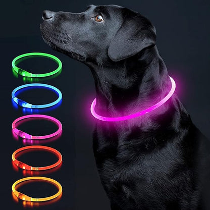 Colaseeme LED Dog Collar, Light Up Dog Collar 1 Count USB Rechargeable TPU Glow Safety Dog Necklace Light, Dog Lights for Medium Large Dogs (Pink)