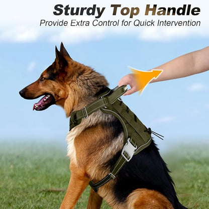 BARKBAY Service Dog Vest Tactical Dog Harness Medium Large Sized Dog Tags Personalized No Pull Adjustable Harness Reflective K9 Working Training Easy Control Military MolleSystem(Army Green,L)